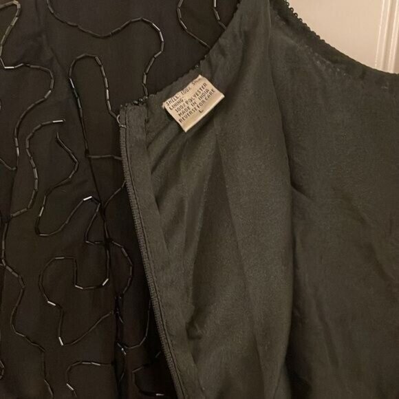 NWT Vtg. LAWRENCE KAZAR BLACK beaded handmade short sleeve SILK DRESS women’s L - Picture 12 of 16